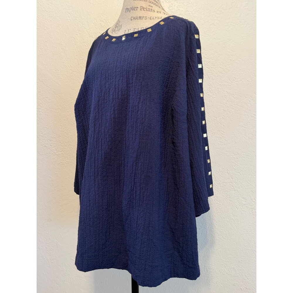 JM Collection Woman Navy Blue Crinkle Studded Tunic Top 2X 100015715W